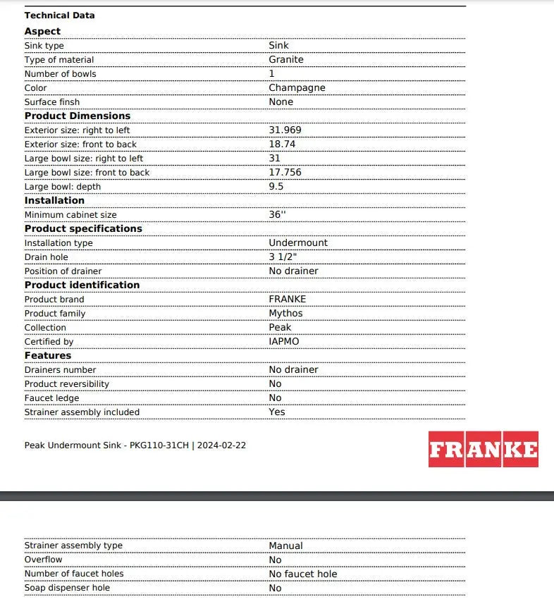 Kindred 32.0-in. x 18.75-in. Undermount Single Bowl Granite Kitchen Sink in Polar White - Plumbing Market