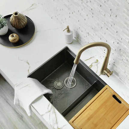 Kitchen Sink Faucet Single Handle Pull Down Dual Mode Stainless Steel Brushed Gold Finish by Stylish® K-135G - Plumbing Market