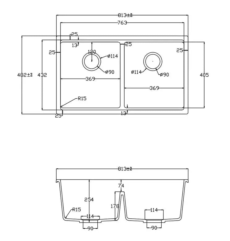 Kodaen 32" Workstation Under Mount 50/50 Double Bowl Kitchen Sink with Strainer - UNG1515