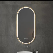 Kodaen ATOMIC Oval Shape Gold framed front-lit LED mirror. 18"Wx36"H