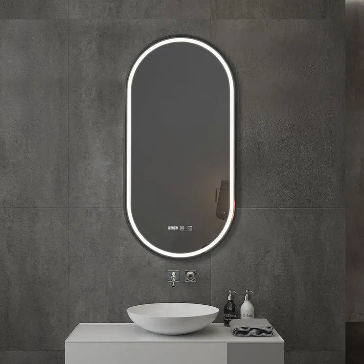 Kodaen ATOMIC Oval shape Black framed front-lit LED mirror. 20"Wx40"H