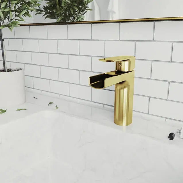 Kodaen Basin faucet ELLISE Single Hole Bathroom Faucet in rich brushed gold.