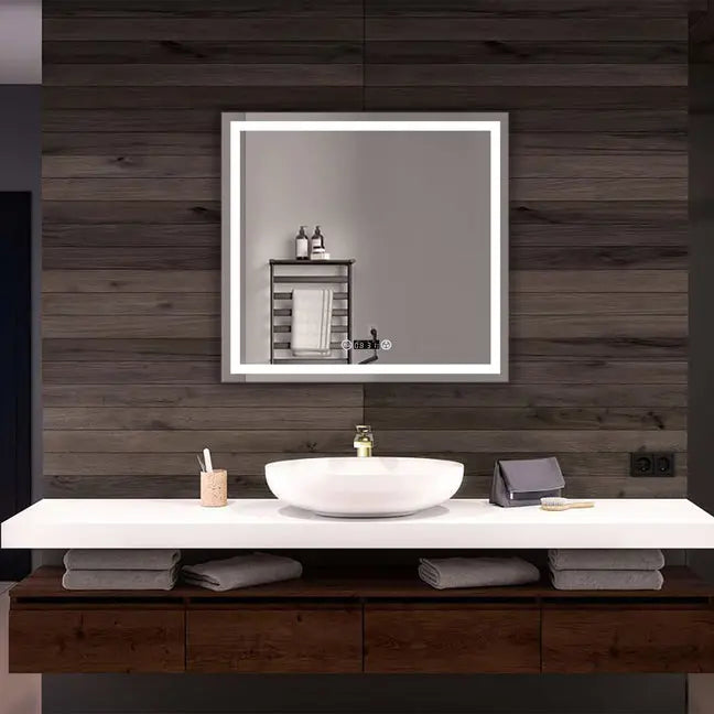 Kodaen EMBRACE Rectangular  Framless front-lit LED mirror.Bluetooth speaker version.  35x32