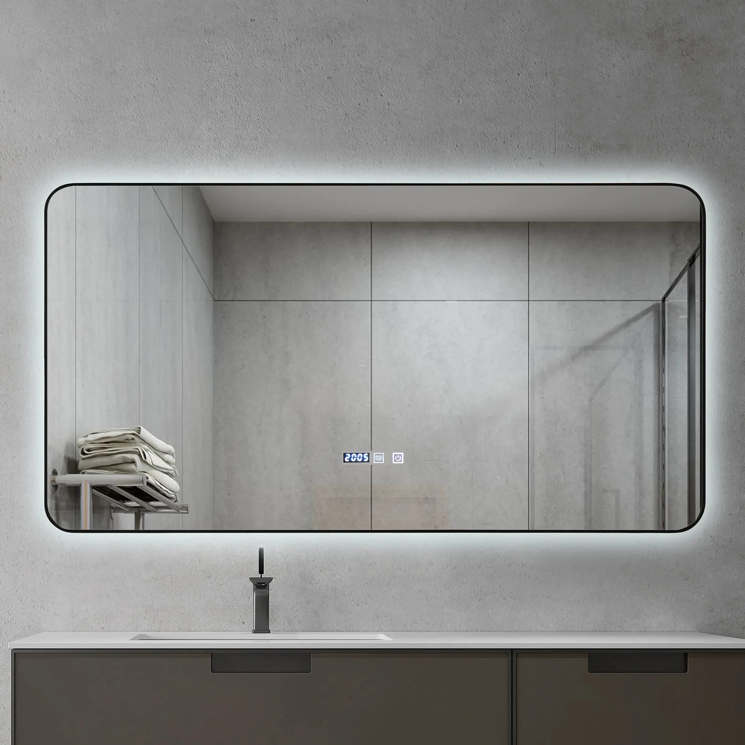 Kodaen INFINITY Black framed back-lit LED mirror. 59"Wx32"H