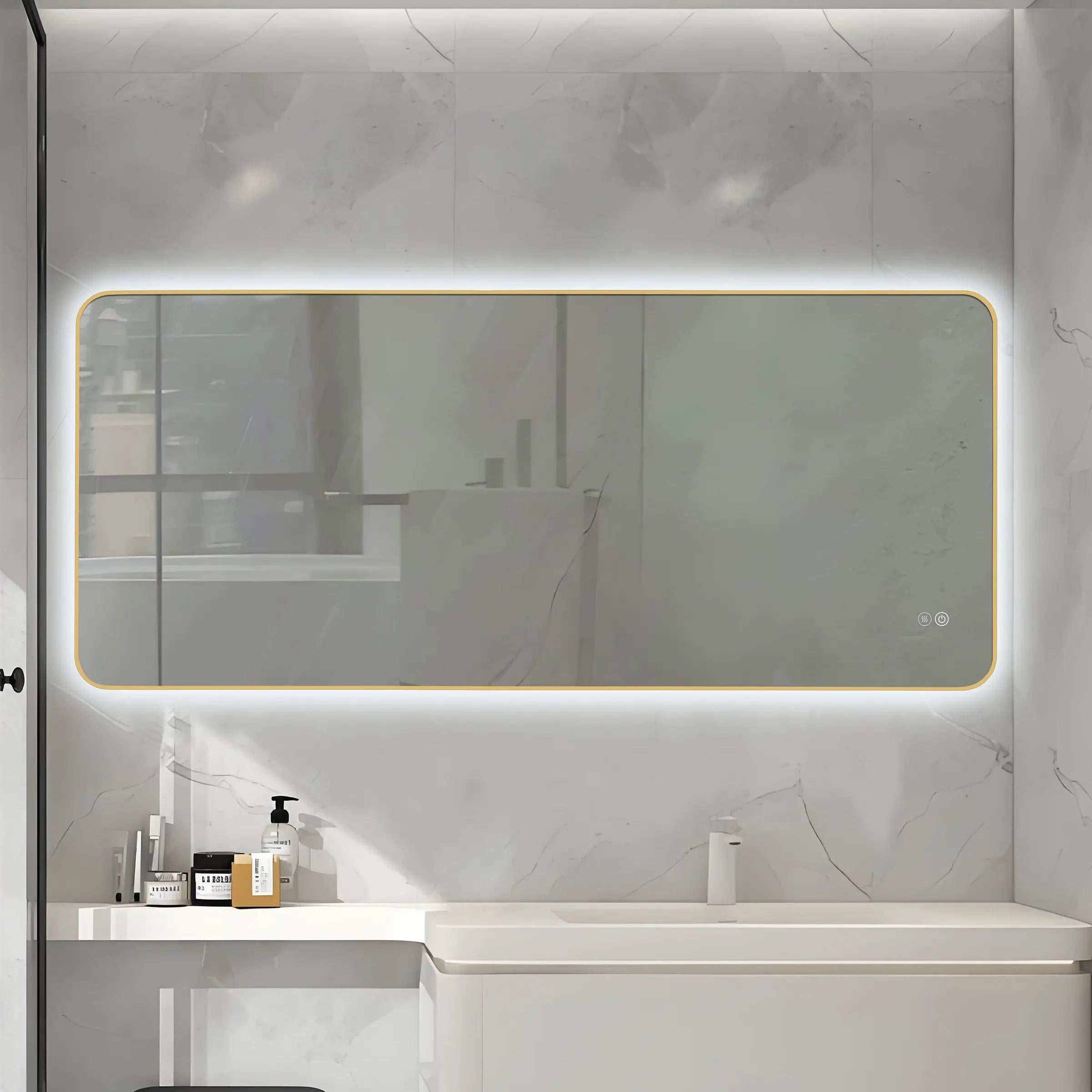 Kodaen INFINITY  Gold framed back-lit LED mirror. 59"Wx32"H