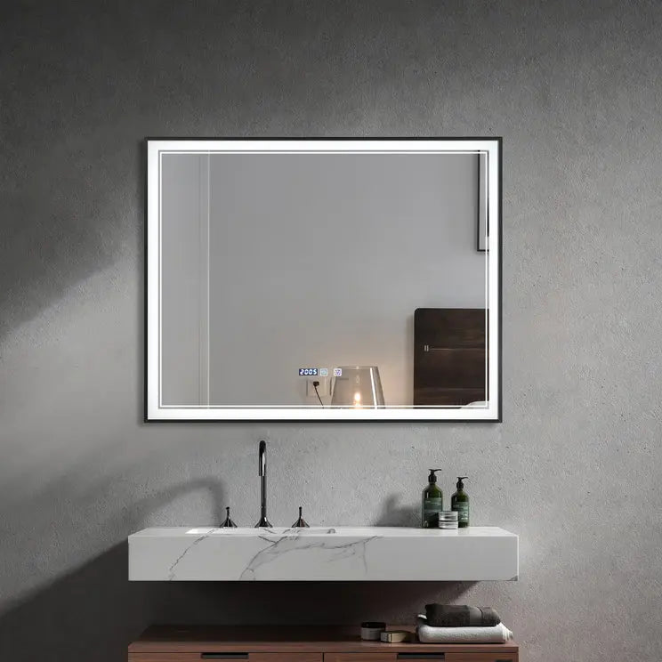 Kodaen INFINITY  Rectangualr  Black framed front-lit LED mirror. 39"Wx32"H