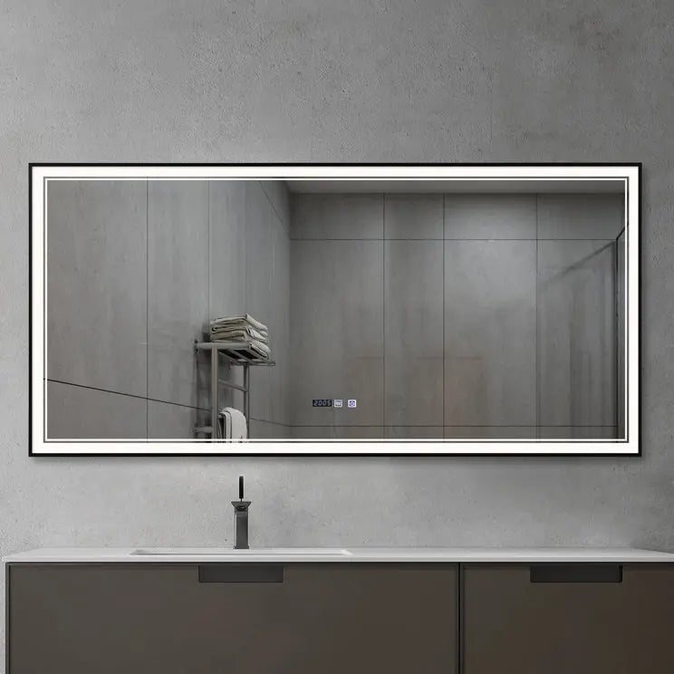 Kodaen INFINITY  Rectangualr  Black framed front-lit LED mirror. 69"Wx32"H