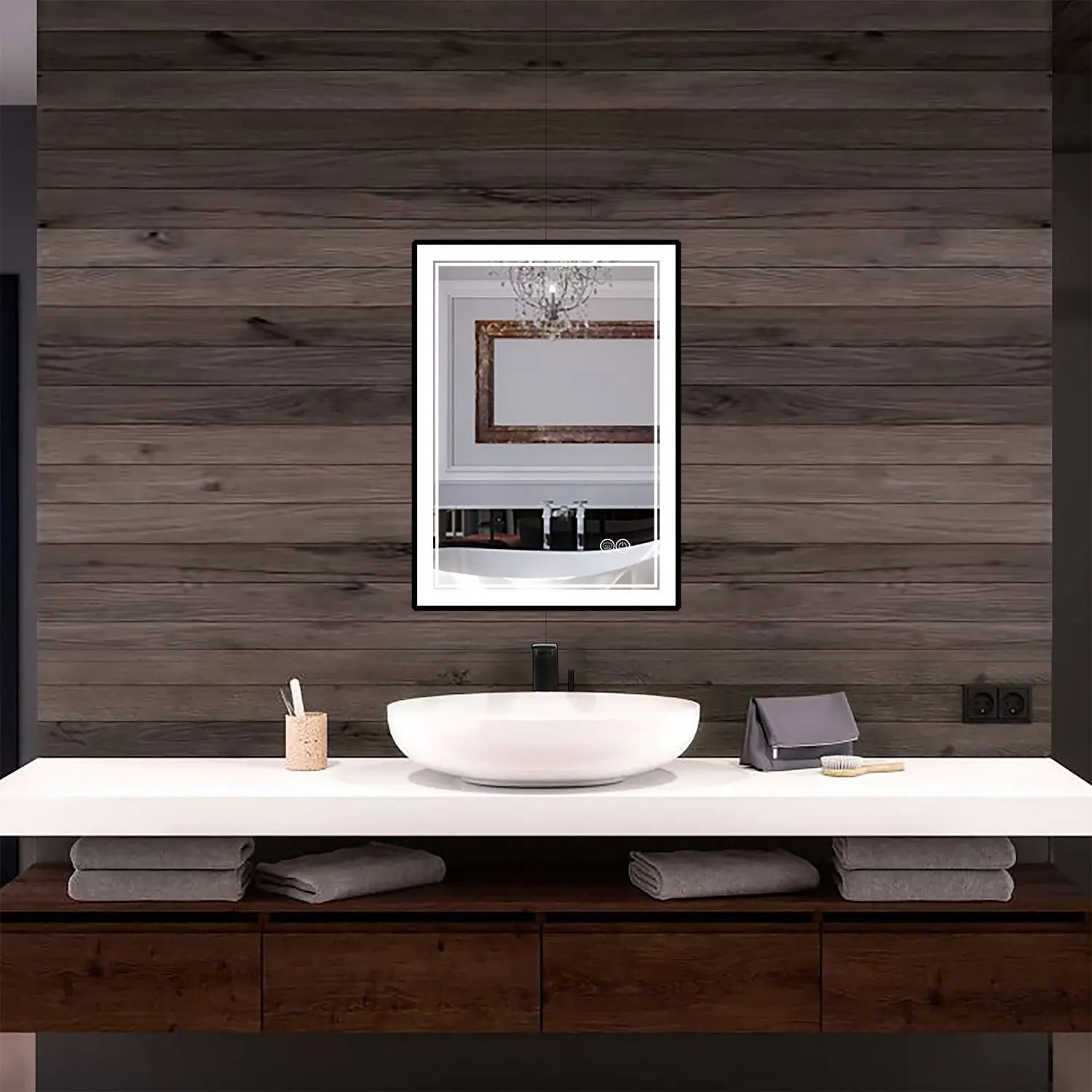 Kodaen Infinity SP Black framed front-lit LED mirror. 20Wx28H