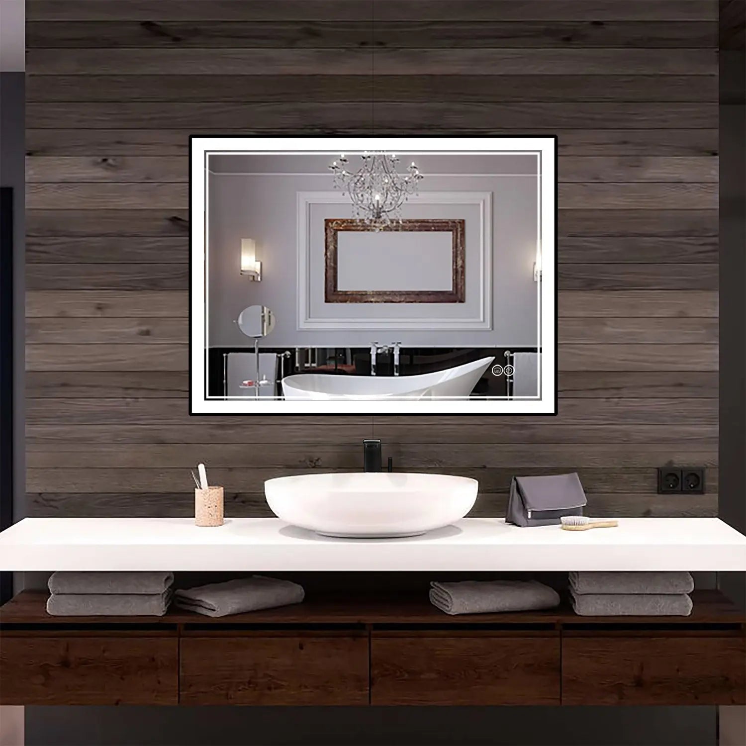 Kodaen Infinity SP Black framed front-lit LED mirror. 40Wx30H