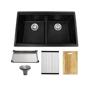 Kodaen Kitchen granite sink. Double bowls. 33". Matte black.