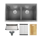 Kodaen Kitchen granite sink. Double bowls. 33". Matte grey.