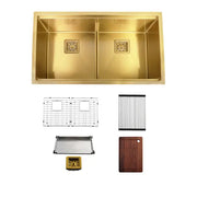 Kodaen Kitchen sink. Double bowls. 33". Brushed gold. UNS1515P