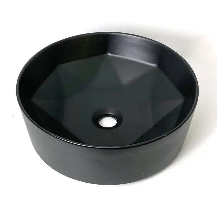 Kodaen Matte Black Ceramic round vessel sink 14 1/6" x 14 1/6" x 4 3/4"