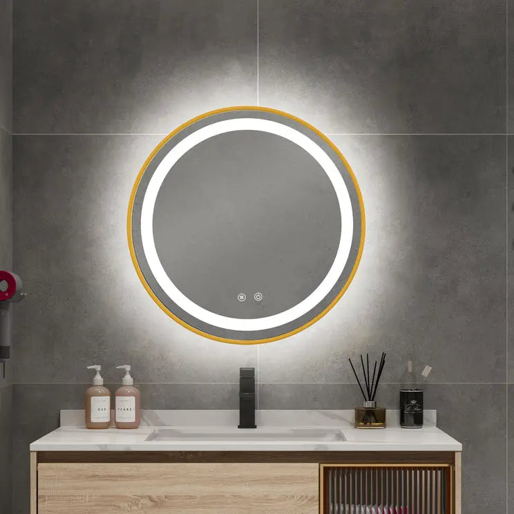 Kodaen ROUNDY Circular  Gold framed front-lit LED mirror. 28"