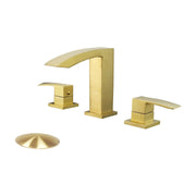 Kodaen SATRO Three Holes Widespread Bathroom Faucet in brushed gold.