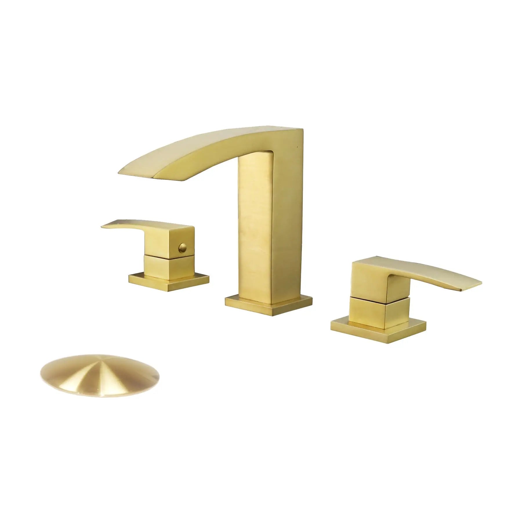 Kodaen SATRO Three Holes Widespread Bathroom Faucet in brushed gold.