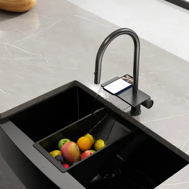 Kodaen TIFFANY Single handle Pull-down Spray & Waterfall Kitchen Faucet Matte Black