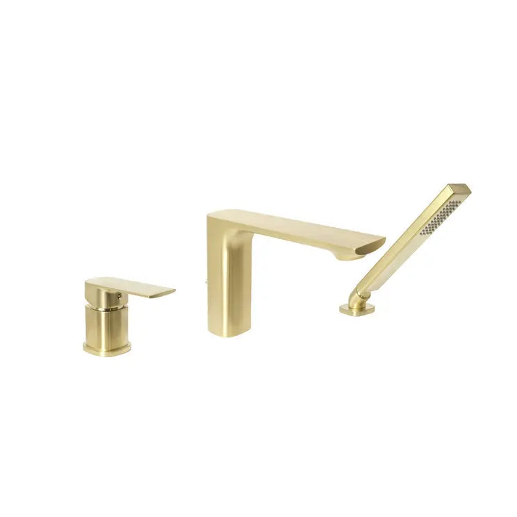 Kodaen TIMELYSS series. Bathroom 3-hole deckmount tub filler. Brushed gold.