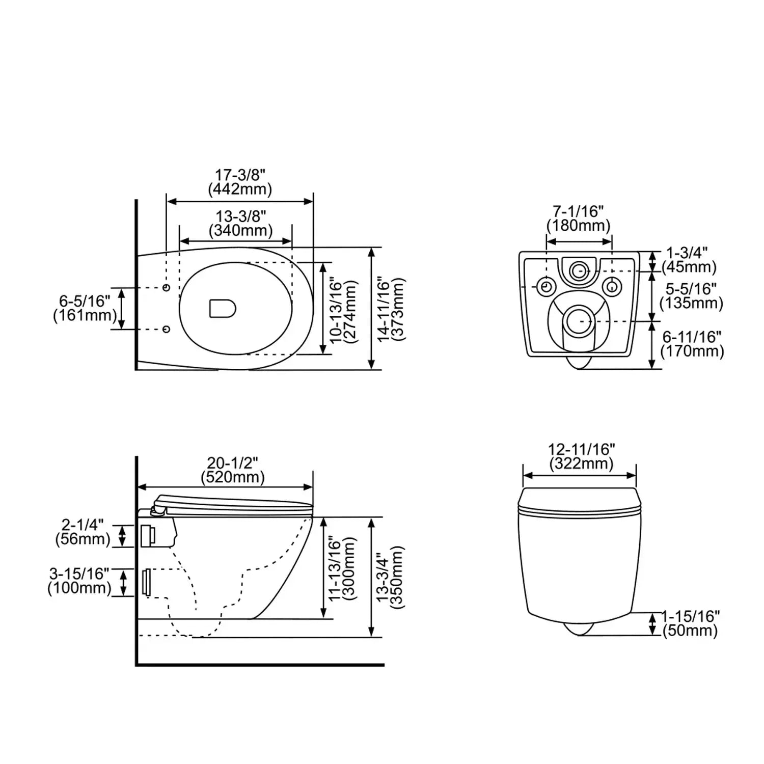 Kodaen Wall Hung Toilet Set Includes Toilet Bowl, In wall Tank & Actuator Plate - Matte Black