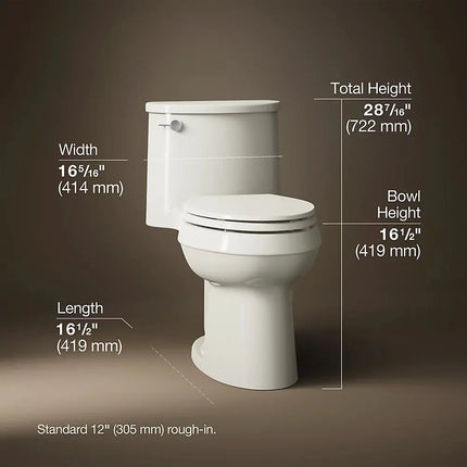 Kohler Adair Comfort Height One-piece elongated toilet, 1.28 gpf Biscuit - Plumbing Market