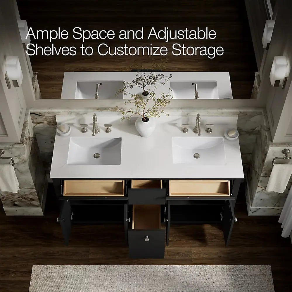 Kohler Alouette 60" Bathroom Vanity Cabinet with Sinks and Quartz Top - Plumbing Market