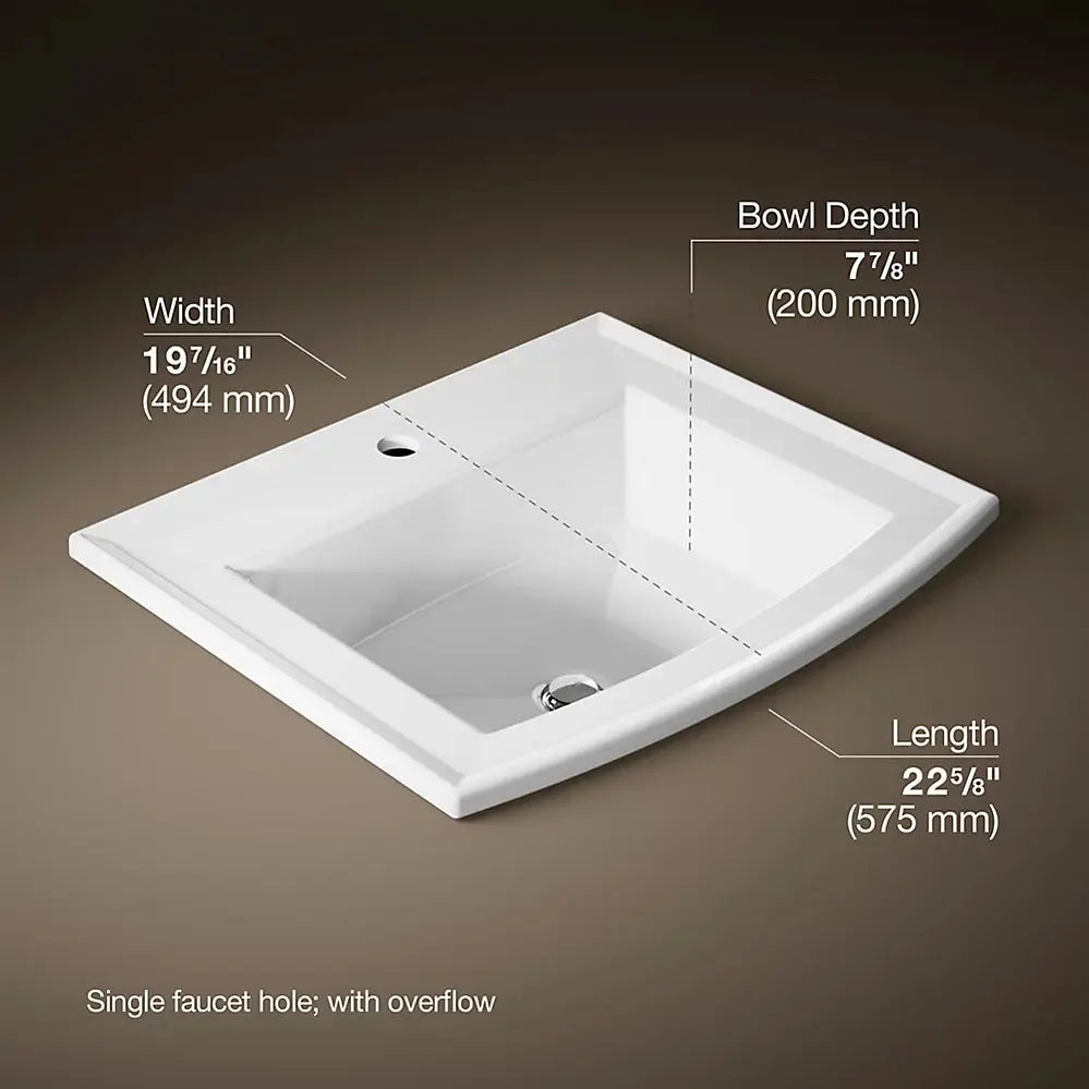Kohler Archer 22-3/4" rectangular drop-in bathroom sink White - Plumbing Market