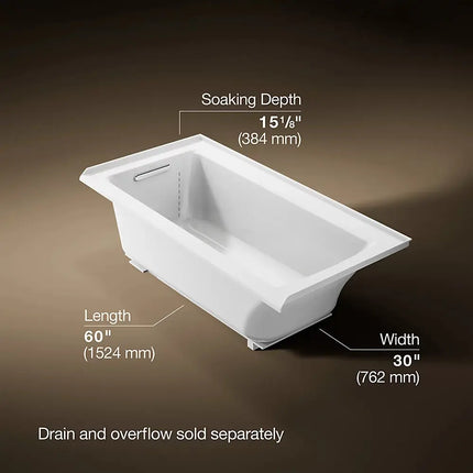 Kohler Archer 60" x 30" alcove bath, left drain K-1946-L-0 - Plumbing Market