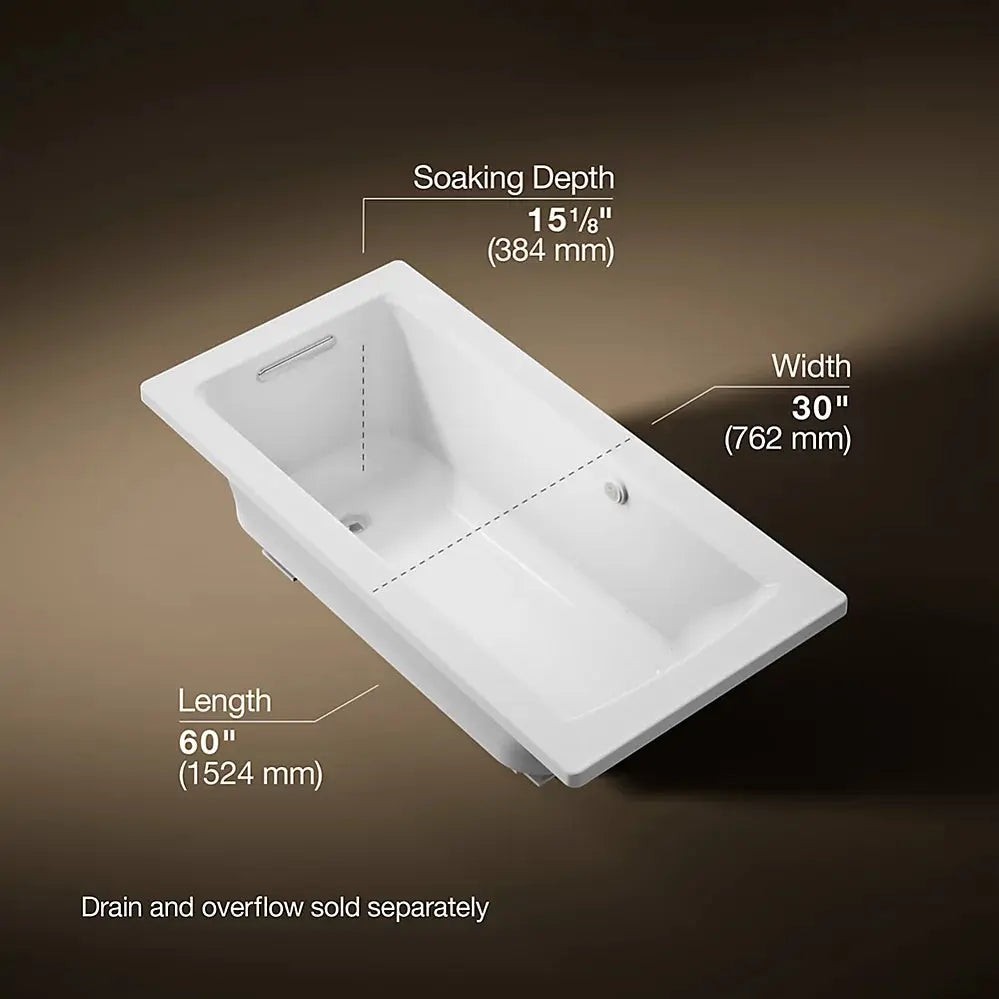 Kohler Archer 60" x 30" drop-in Heated BubbleMassage air bath White - Plumbing Market