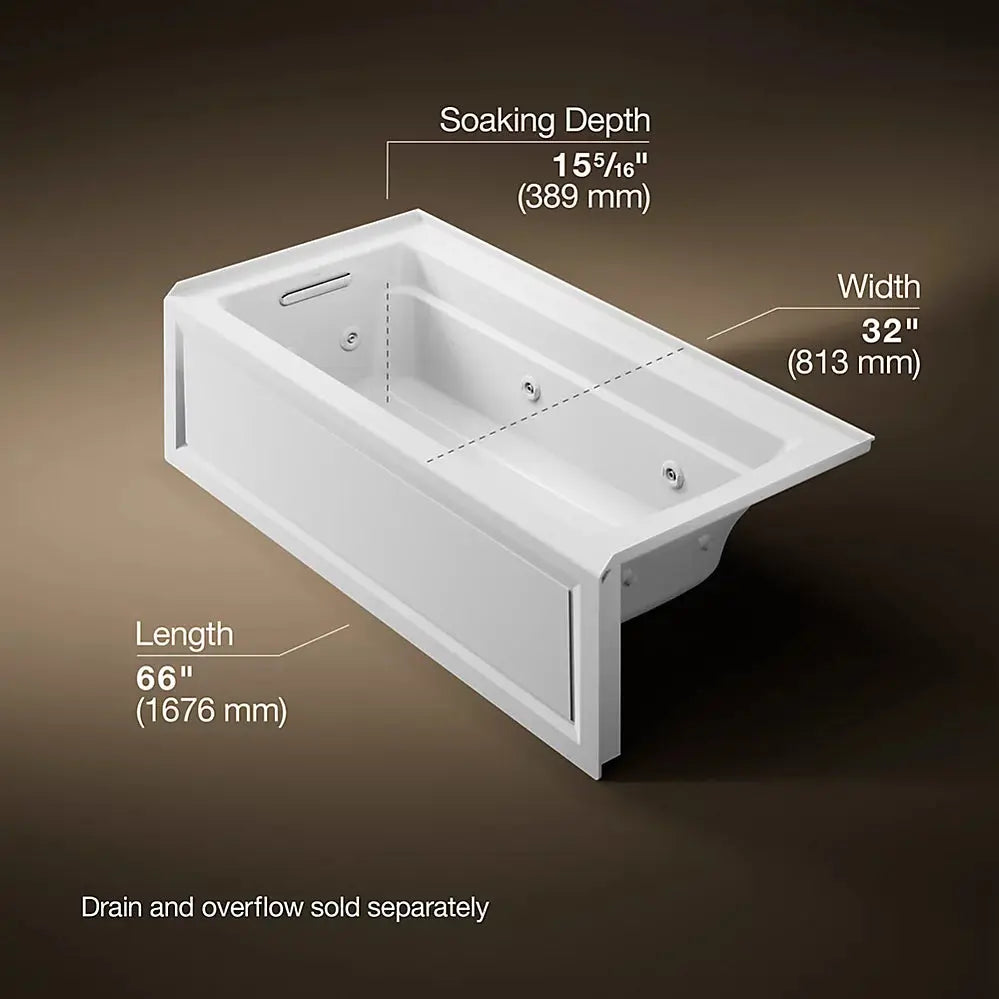 Kohler Archer 66" x 32" integral apron whirlpool with integral flange and left-hand drain White - Plumbing Market