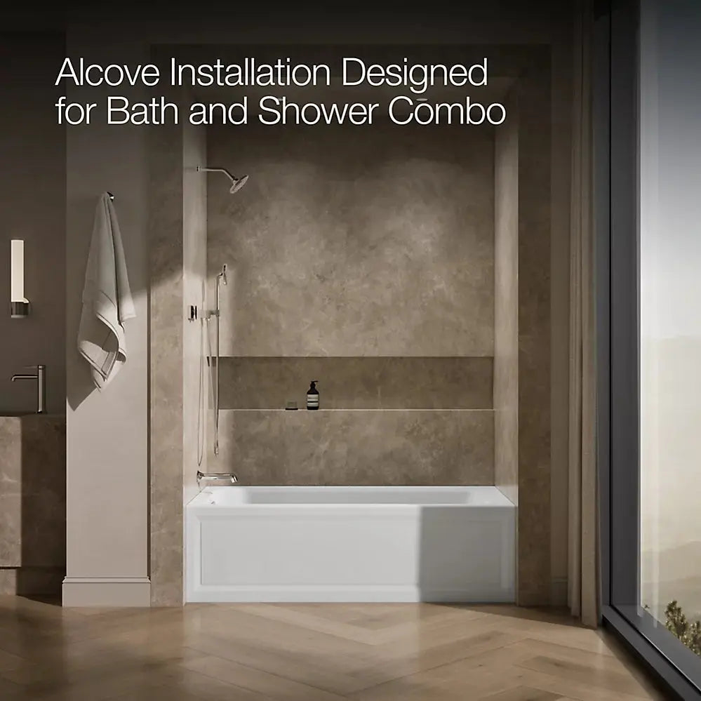 Kohler Archer 66" x 32" integral apron whirlpool with integral flange and left-hand drain White - Plumbing Market