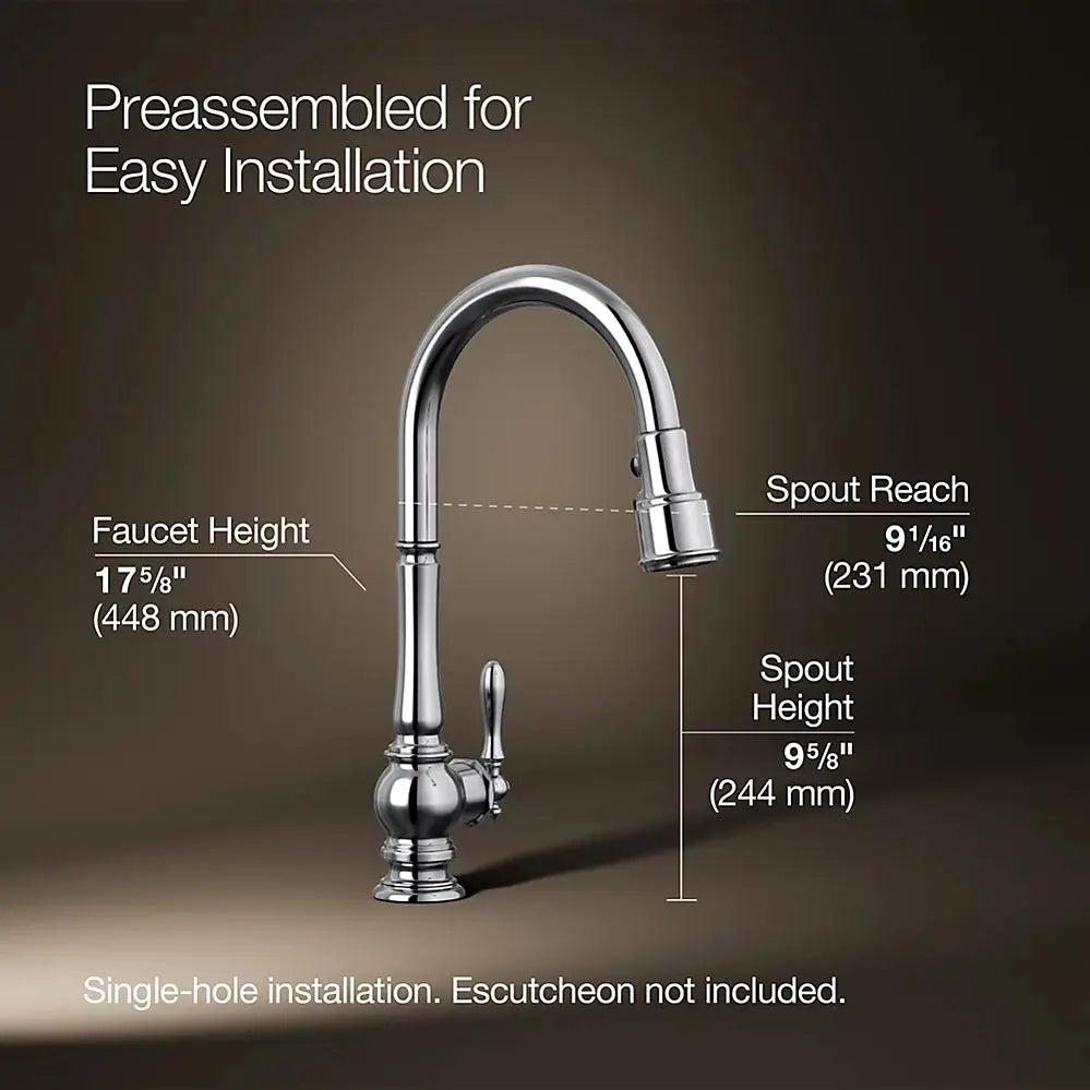 Kohler Artifacts Pull-down kitchen sink faucet with three-function sprayhead - Plumbing Market