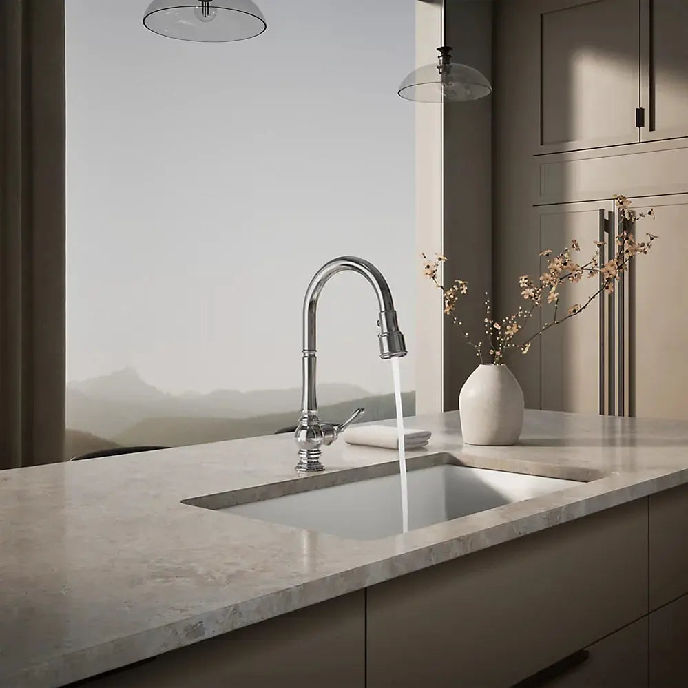 Kohler Artifacts Pull-down kitchen sink faucet with three-function sprayhead - Plumbing Market