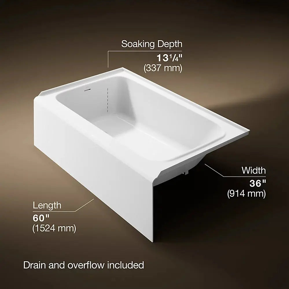 Kohler Avec 60" x 36" alcove bath, left drain K-25832-LA-0 - Plumbing Market