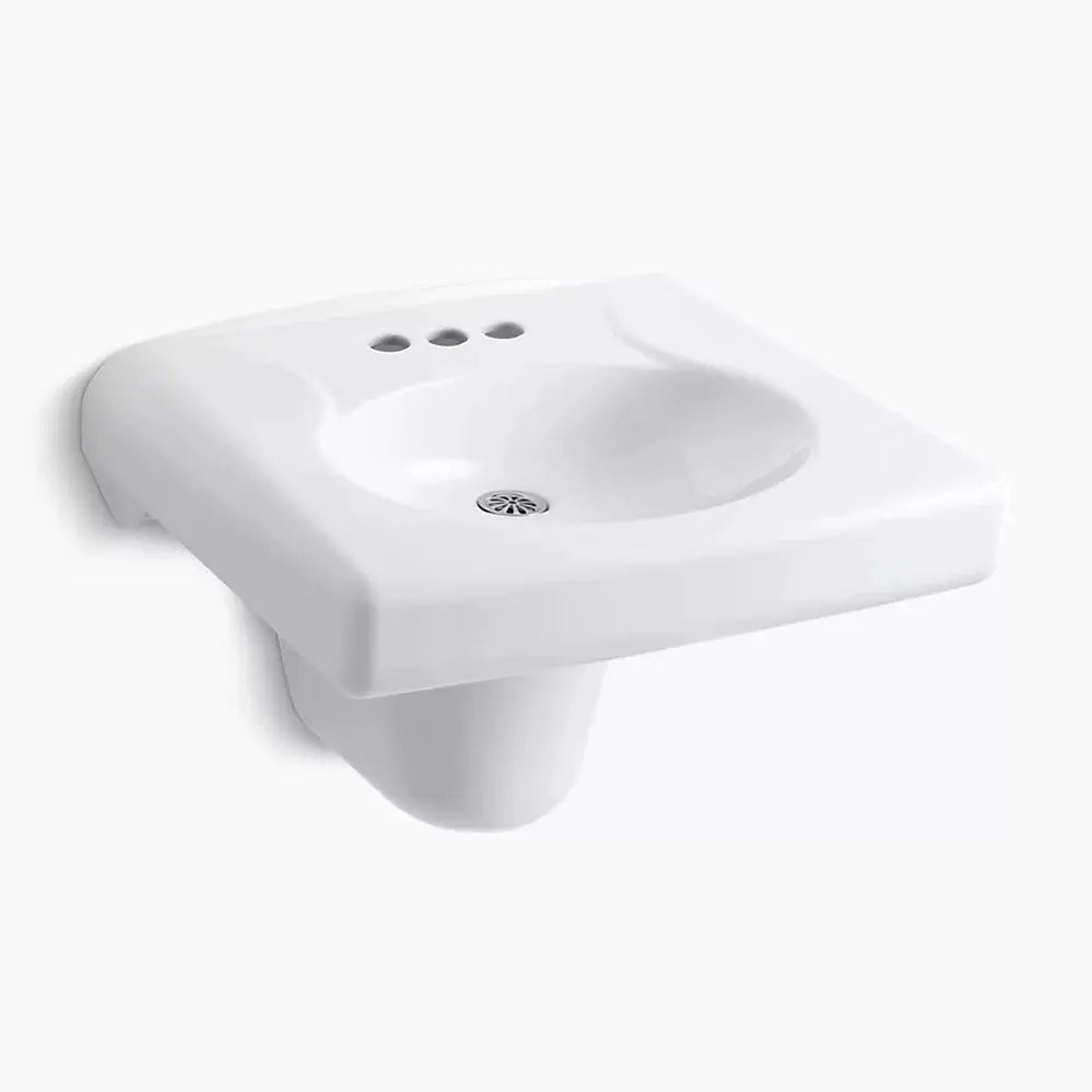 Kohler Brenham Wall-mount or concealed carrier arm mount commercial bathroom sink with 4" centerset faucet holes and shroud - Plumbing Market