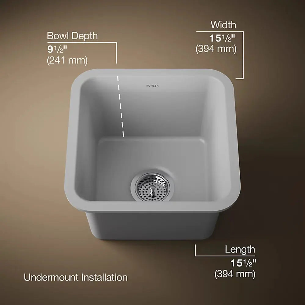 Kohler Cairn 15-1/2" undermount bar sink Matte Gray - Plumbing Market