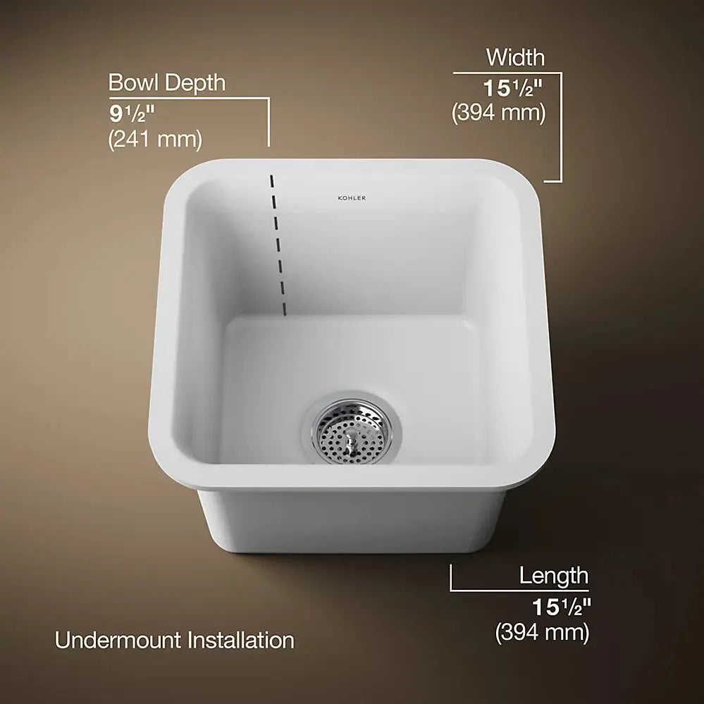 Kohler Cairn 15-1/2" undermount bar sink matte white - Plumbing Market