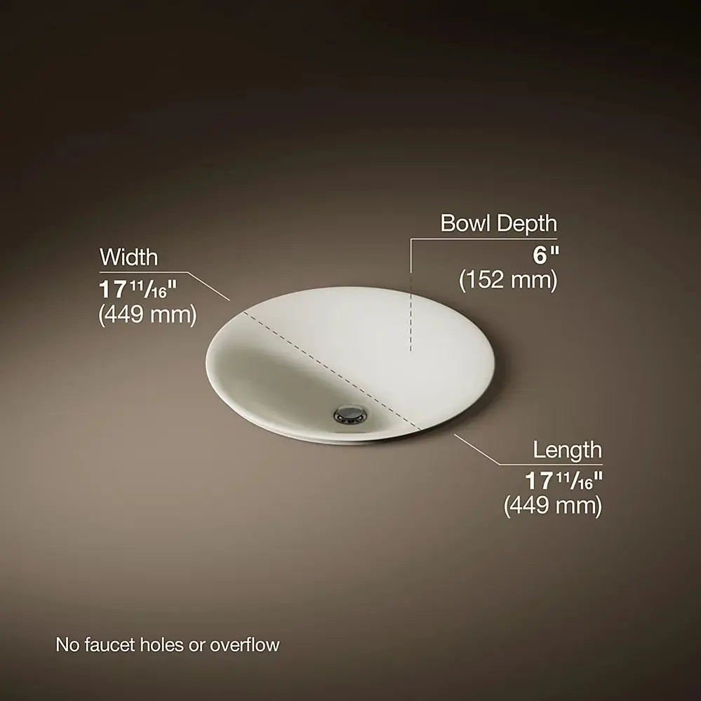 Kohler Carillon 17-3/4" round drop-in bathroom sink, no overflow biscuit - Plumbing Market