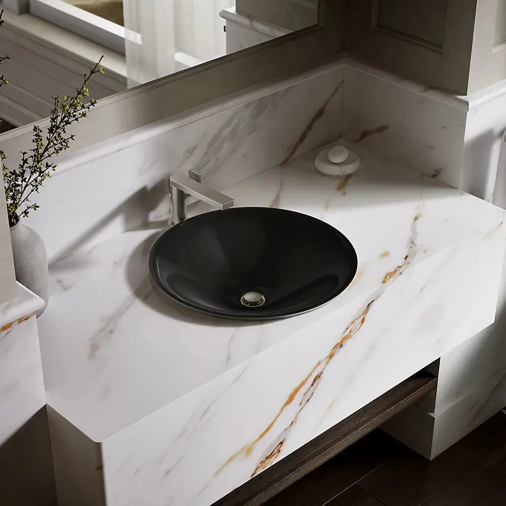 Kohler Carillon 17-3/4" round drop-in bathroom sink, no overflow black - Plumbing Market