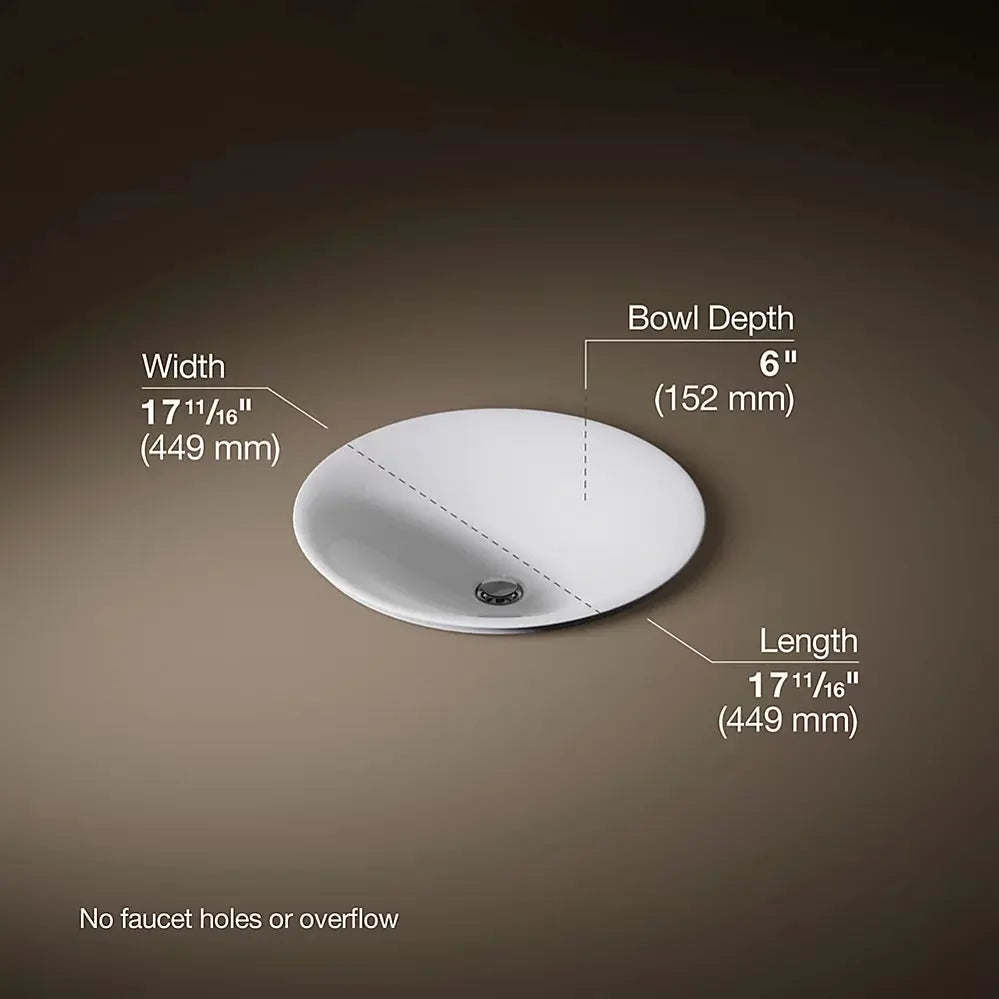 Kohler Carillon 17-3/4" round drop-in bathroom sink, no overflow white - Plumbing Market