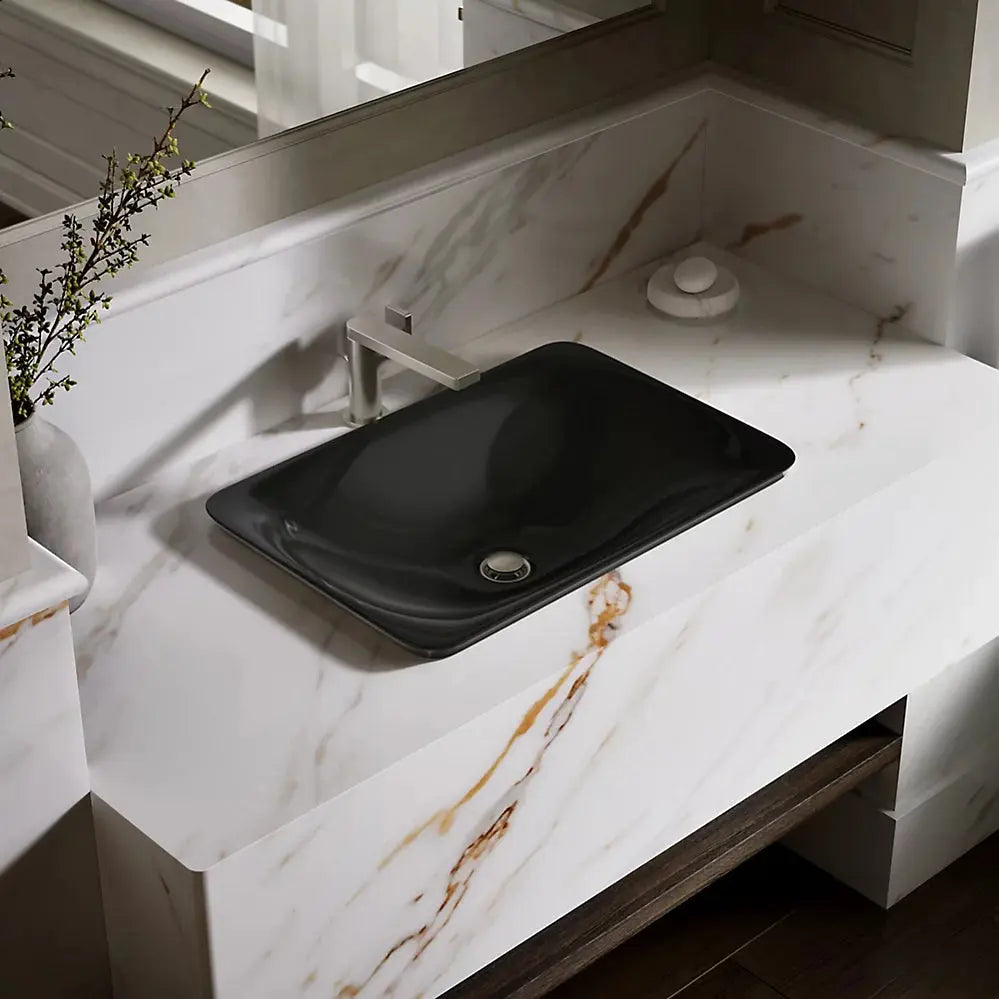 Kohler Carillon 21-1/4" rectangular drop-in bathroom sink, no overflow black - Plumbing Market