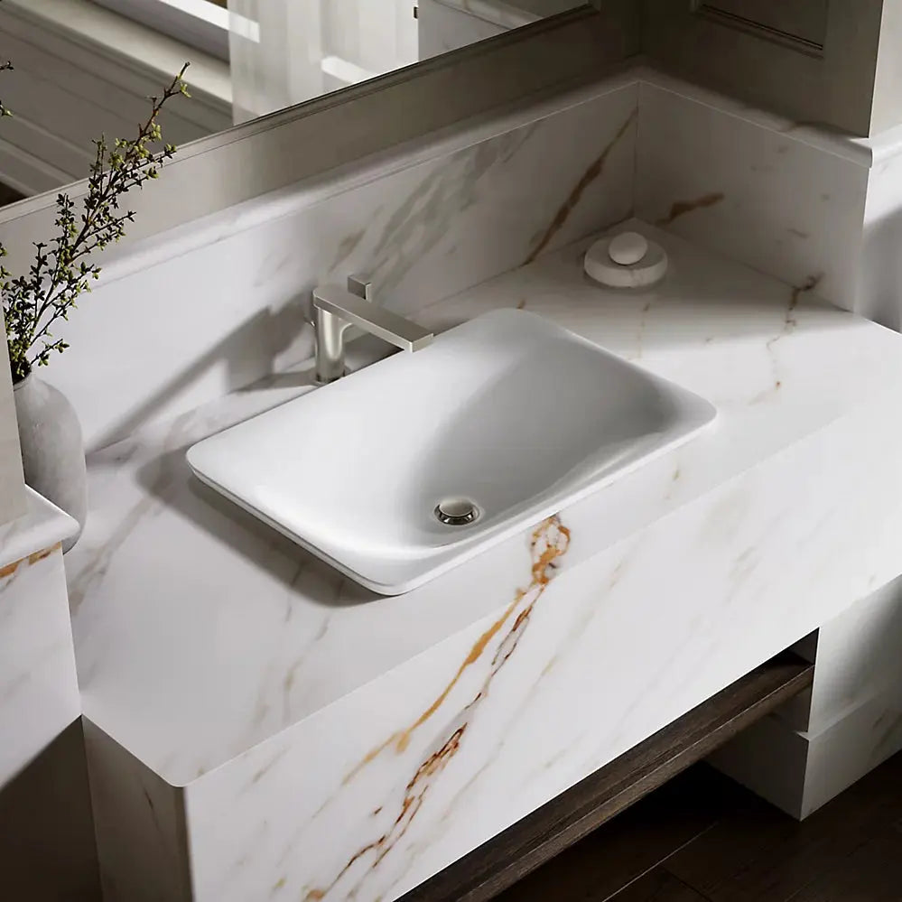 Kohler Carillon 21-1/4" rectangular drop-in bathroom sink, no overflow white - Plumbing Market
