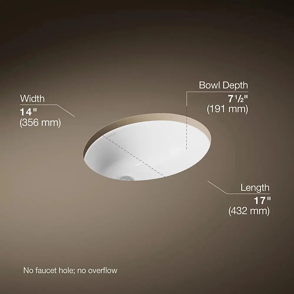 Kohler Caxton 15 Inch Oval Undermount Bathroom Sink 2209-0 - Plumbing Market