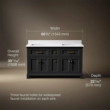 Kohler Charlemont 60" bathroom vanity cabinet with sinks and quartz top K-29263-BD1-DWG - Plumbing Market