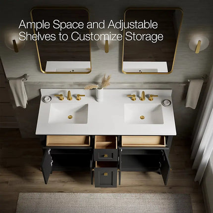 Kohler Charlemont 60" bathroom vanity cabinet with sinks and quartz top K-29263-BD1-DWG - Plumbing Market