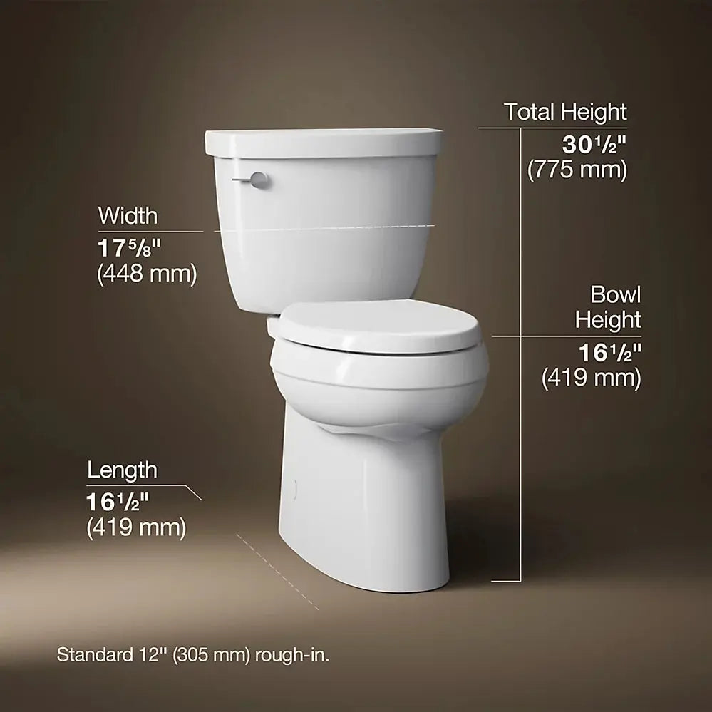 Kohler Cimarron Two-piece elongated toilet with skirted trapway, 1.28 gpf White Less Seat - Plumbing Market