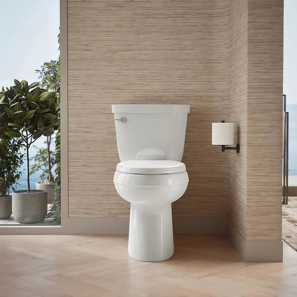 Kohler Cimarron Two-piece elongated toilet with skirted trapway, 1.28 gpf White Less Seat - Plumbing Market