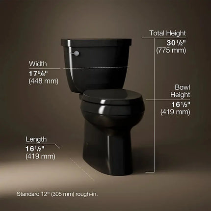 Kohler Cimarron Two-piece elongated toilet with skirted trapway, 1.28 gpf in Black - Plumbing Market