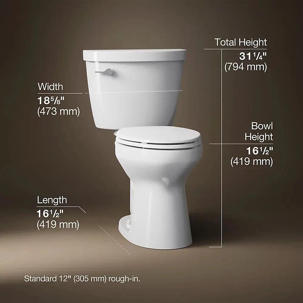 Kohler Cimarron Two-piece elongated toilet, 1.6 gpf Less Seat 360 Flush - Plumbing Market