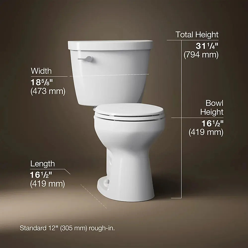 Kohler Cimarron Two-piece round-front toilet, 1.6 gpf White Less Seat - Plumbing Market