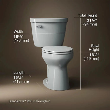Kohler Cimarron® Two-piece elongated toilet, 1.28 gpf Ice Gray - Plumbing Market